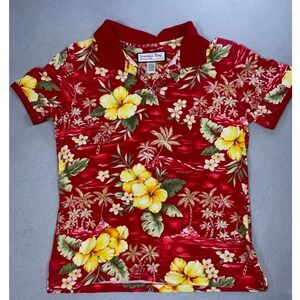 Jamaica Bay Red Tropical Floral Polo Top Women's Small Hawaiian Print